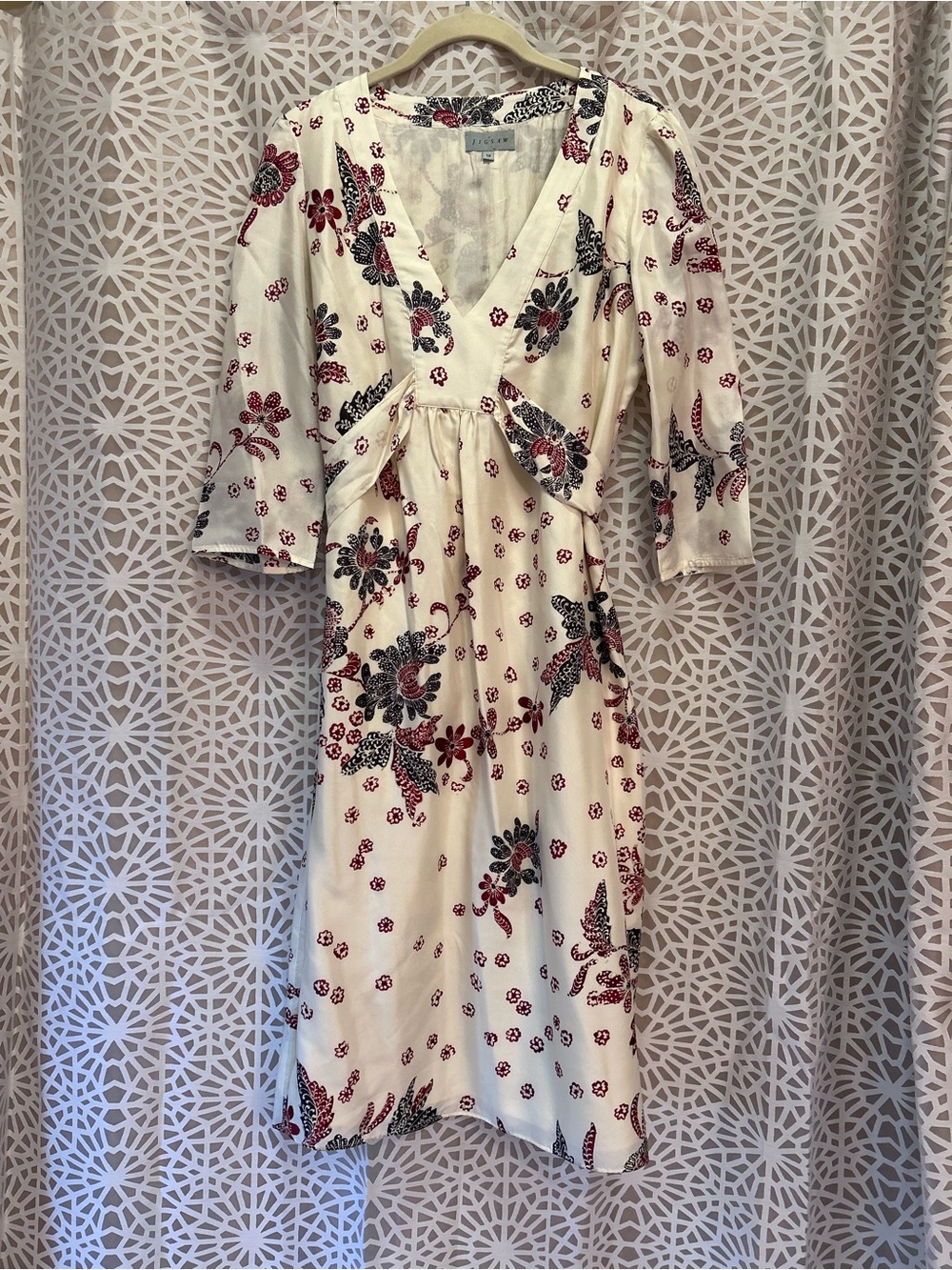 Jigsaw 100% Silk Cream Floral Print Midi Dress